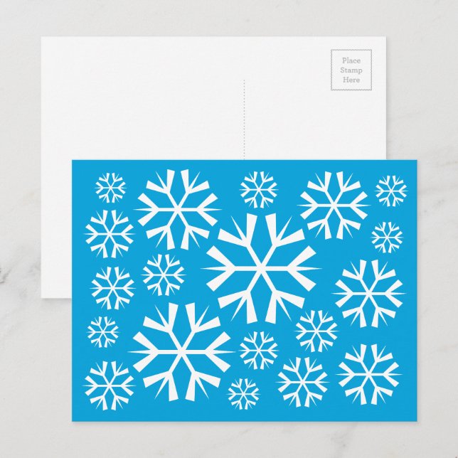 White Snöflingor Mönster mot en blå bakgrund Vykort (Fram/baksida)