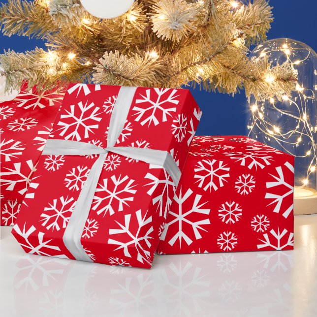 White Snöflingor Mönster på Röda bakgrunden Presentpapper (Helgdagar)