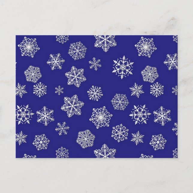 White snöflingor mot deep cobalt blue vykort (Framsida)