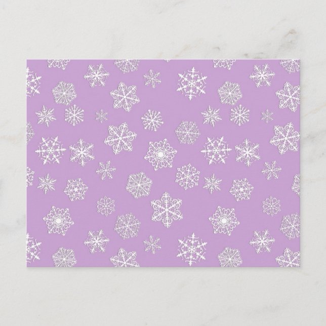 White snöflingor mot mjuk lavender vykort (Framsida)