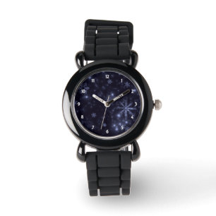 White Snöflingor och Midnigh Blue Background Watch Armbandsur