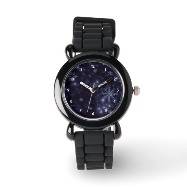 White Snöflingor och Midnigh Blue Background Watch Armbandsur (Framsida)