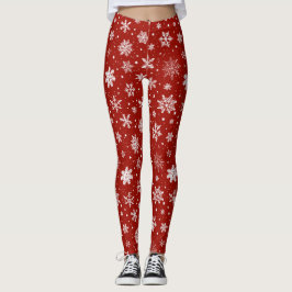 White Snöflingor on Red Leggings