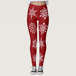 White Snöflingor on Red Winter Helgdag Leggings