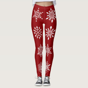 White Snöflingor on Red Winter Helgdag Leggings