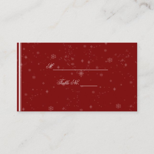 White Snöflingor på Cranberry Bröllop Place Cards Placeringskort (Framsida)