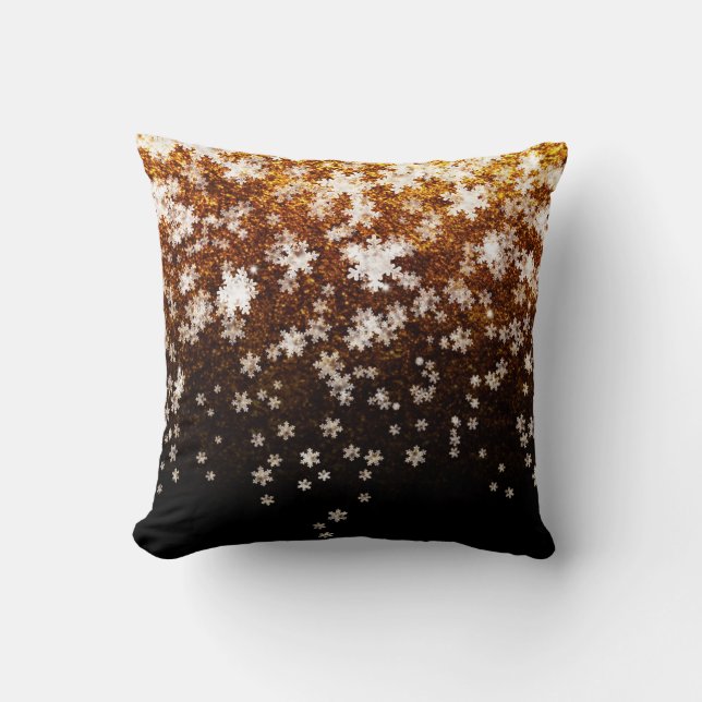 White Snöflingor på guld Kudde (Framsida)