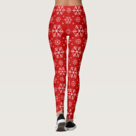 White Snöflingor på Red Background jul Leggings