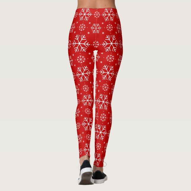 White Snöflingor på Red Background jul Leggings (Baksida)