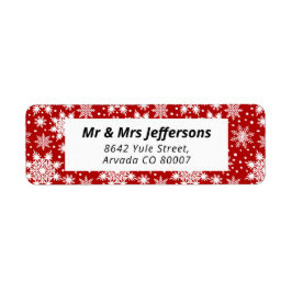 White Snöflingor på Red Background jul Returadress Etikett