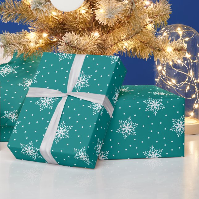 White Snöflingor Polka dots Teal-jul Presentpapper (Helgdagar)