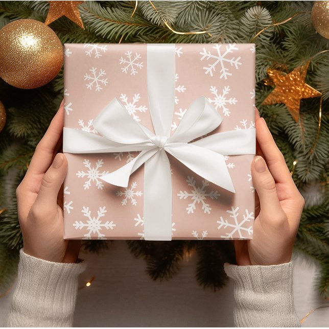 White Snöflingor Rosa på julhelgen Presentpapper (Skapare uppladdad)