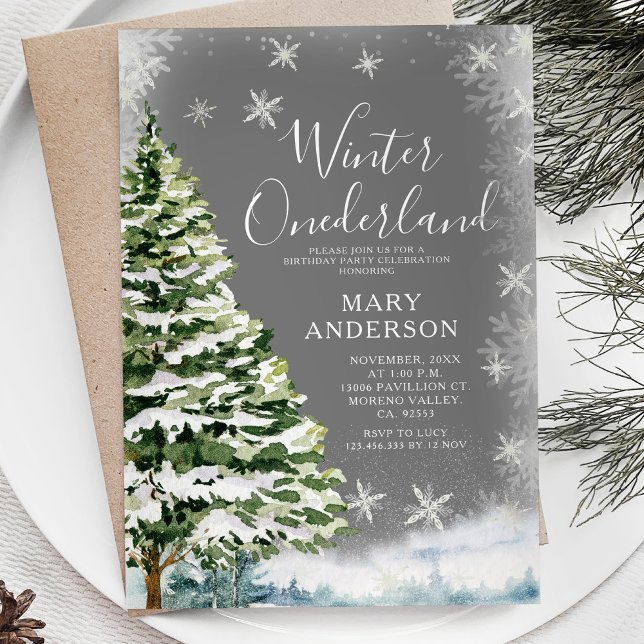 White Snöflingor Winter Onederland 1:a födelsedag Inbjudningar (Skapare uppladdad)