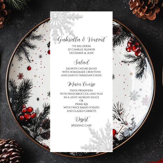 White Snöflingor Winter Wedding Menu Meny (Skapare uppladdad)