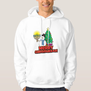 White Snögubbe med Menorah Merry Chrismukkah Hoodie