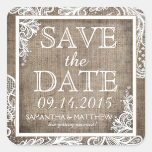 White Snöre Burlap Modern Goth Save Date Label Fyrkantigt Klistermärke