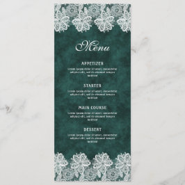 White Snöre Emerald Grönt Faux Velvet Classic Menu Meny