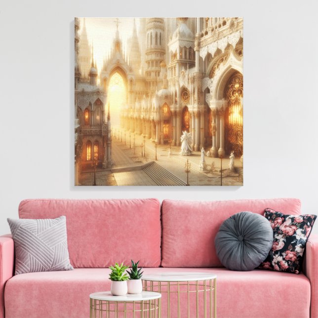 White Snöre Fantasy City Canvastryck (Insitu (Vardagsrum))