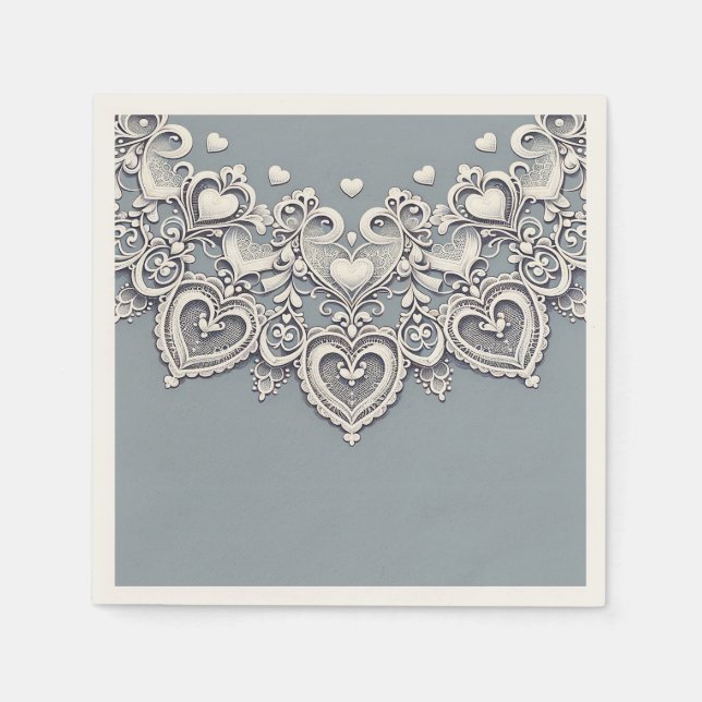 White Snöre Hearts Romantic Charm Elegant Pappersservett (Framsidan)