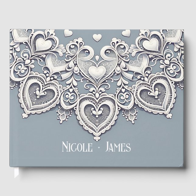 White Snöre Hearts Romantic Charm Möhippa Gästböcker (Framsida)