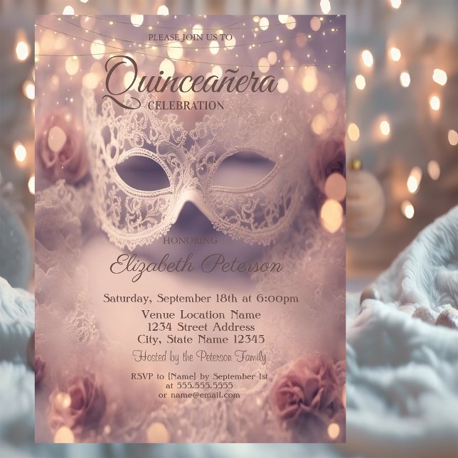 White Snöre Masque Ro Quinceañera Inbjudningar (Skapare uppladdad)