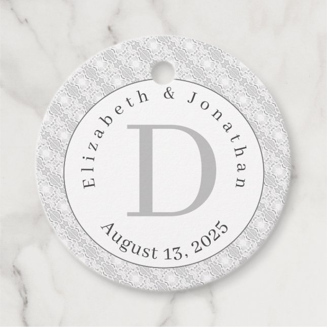 White Snöre Monogrammed Bröllop Gåvor Etiketter (Framsida)
