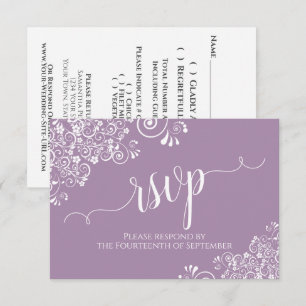 White Snöre om Lavender Elegant Calligraphy Bröllo OSA Kort