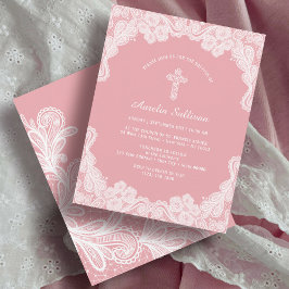 White Snöre om Rosa Baptism-inbjudan Inbjudningar