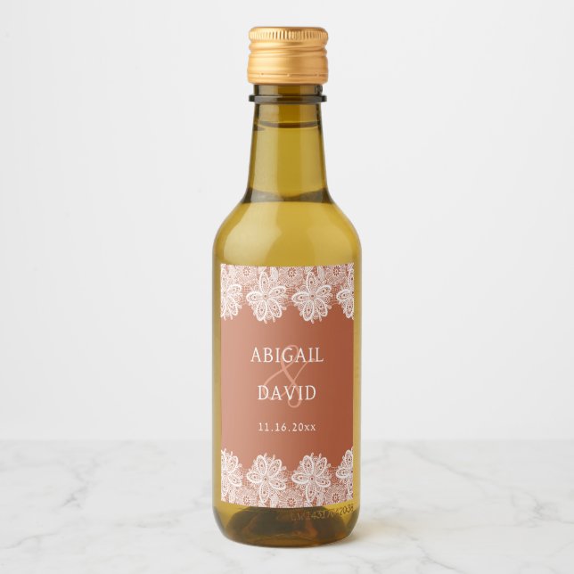 White Snöre om Terracotta Bröllop Mini Vinetikett (Framsida)