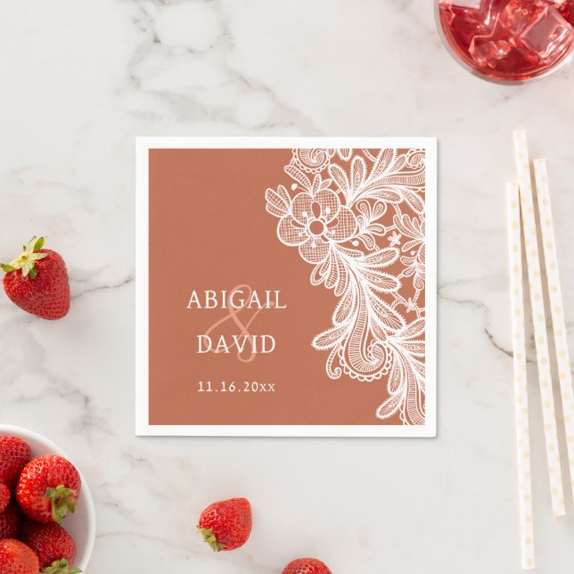 White Snöre om Terracotta Bröllop Pappersservett (Insitu)