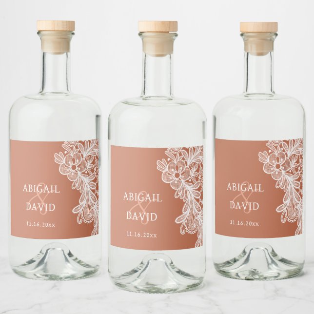 White Snöre om Terracotta Bröllop Spritflaskor Etikett (Flaskor)
