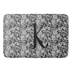 White Snöre on Black med Monogram Badrumsmatta