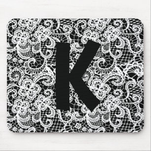 White Snöre on Black med Monogram Musmatta