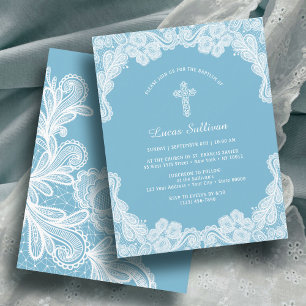 White Snöre på Pastel Blue Baptism-inbjudan Inbjudningar