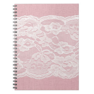 White Snöre på Pastel Rosa Linen Struktur Anteckningsbok