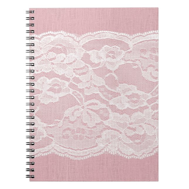 White Snöre på Pastel Rosa Linen Struktur Anteckningsbok (Framsidan)