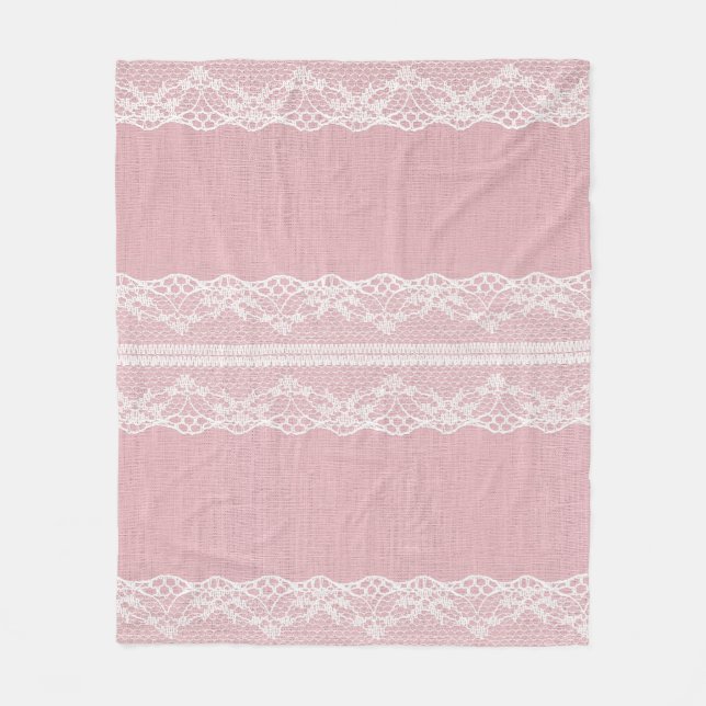 White Snöre på Pastel Rosa Linen Struktur Fleecefilt (Framsidan)