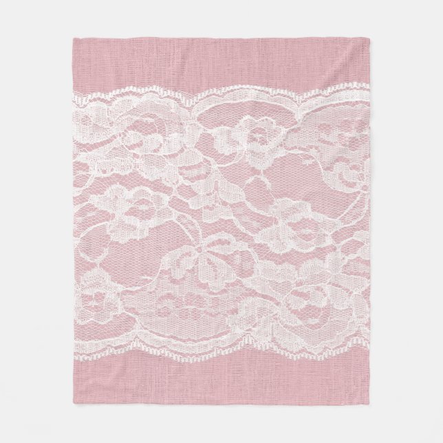 White Snöre på Pastel Rosa Linen Struktur Fleecefilt (Framsidan)