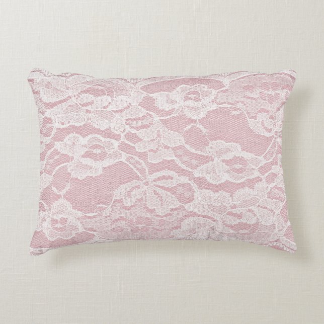White Snöre på Pastel Rosa Linen Struktur Prydnadskudde (Framsidan)