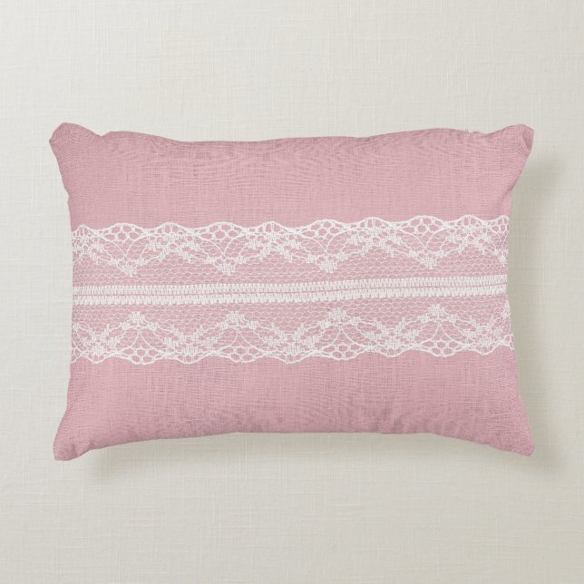 White Snöre på Pastel Rosa Linen Struktur Prydnadskudde (Framsidan)