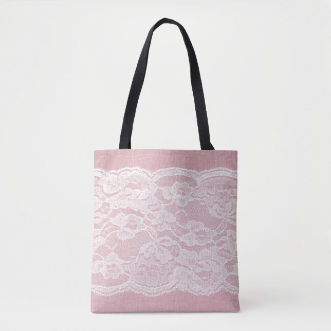 White Snöre på Pastel Rosa Linen Struktur Tygkasse (Framsida)