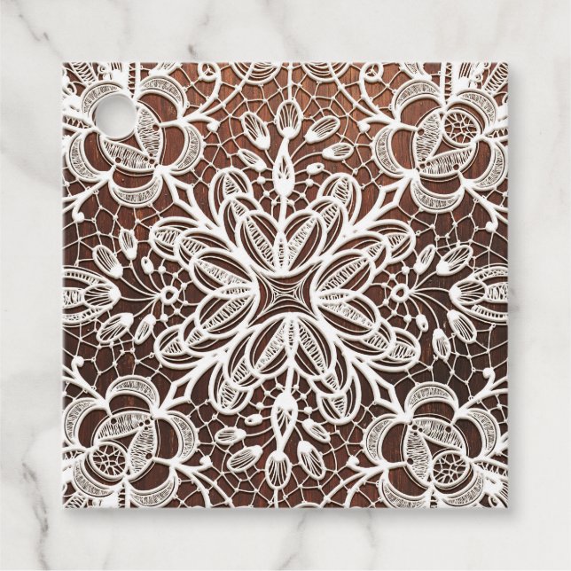 White Snöre Rustic Wood Bröllop Gåvor Etiketter (Framsida)