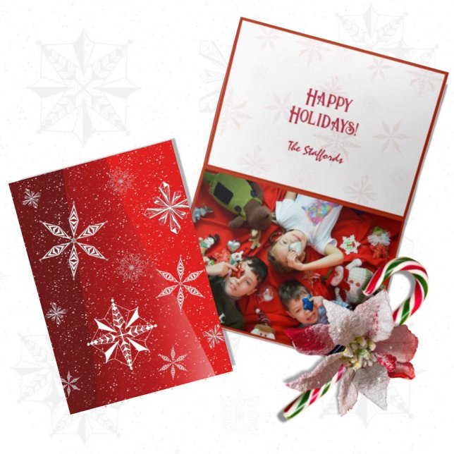 White Snow on Red Canvas Folded Christmas Card Tack Kort (Skapare uppladdad)
