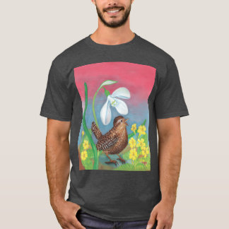 White SnowDrop Wren Bird i Vår Illustration fu T Shirt