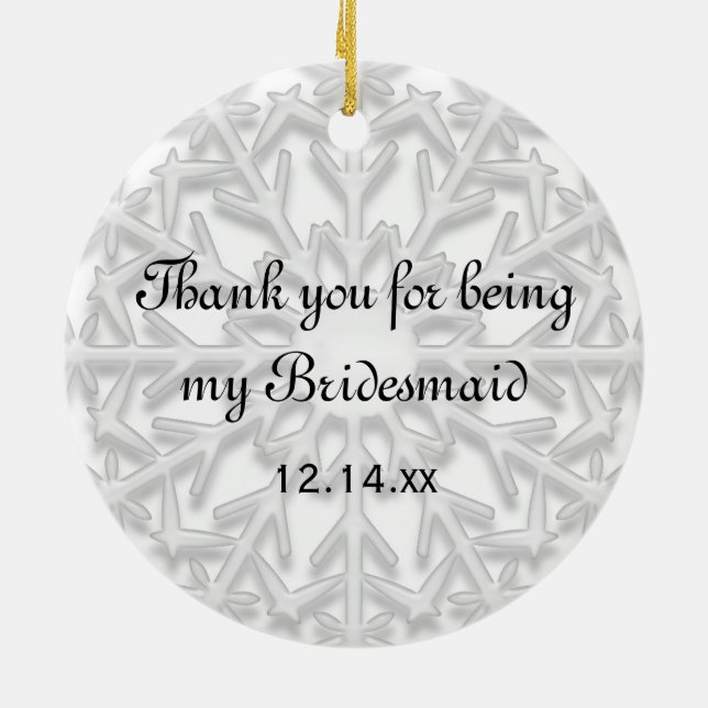 White Snowflake Bridesmaid Tack Photo Julgransprydnad Keramik (Baksidan)