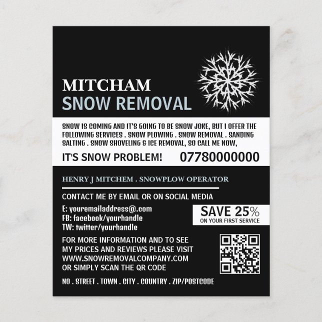 White Snowflake, Snö Removal Company Advertising Flygblad (Framsidan)