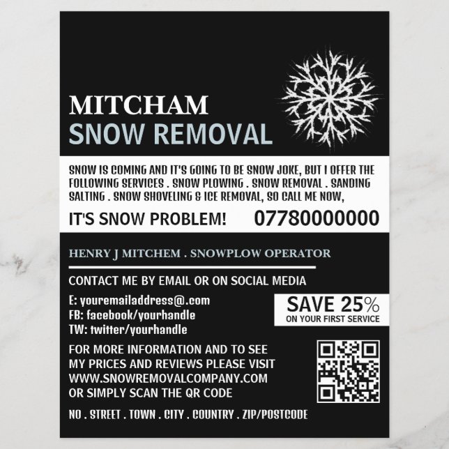 White Snowflake, Snö Removal Company Advertising Reklamblad (Framsidan)