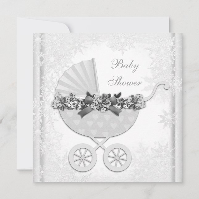 White Snowflake Winter Wonderland Baby Shower Inbjudningar (Framsida)