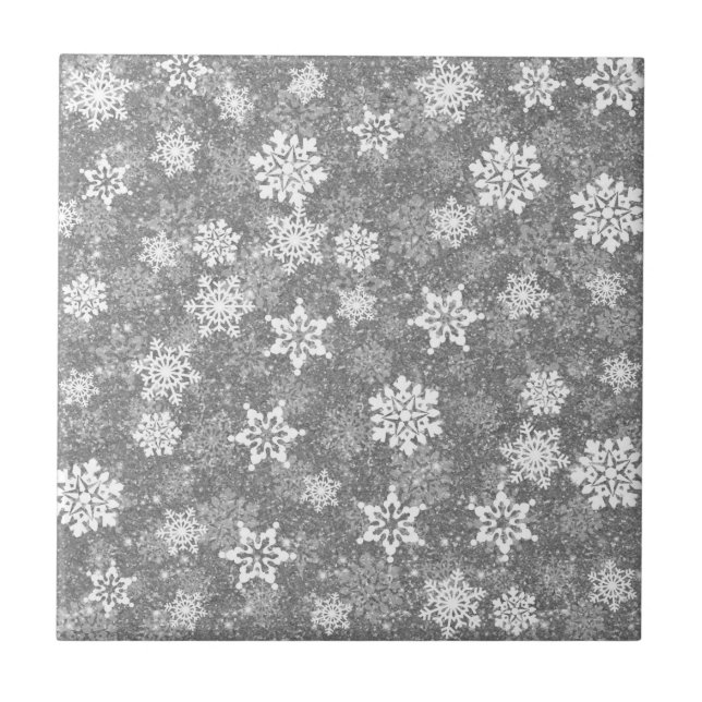 White Snowflakes Luxurious Gray Elegant Christmas Kakelplatta (Framsidan)