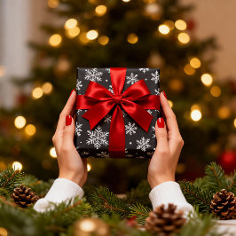 White Snowflakes On Black Background Christmas Presentpapper